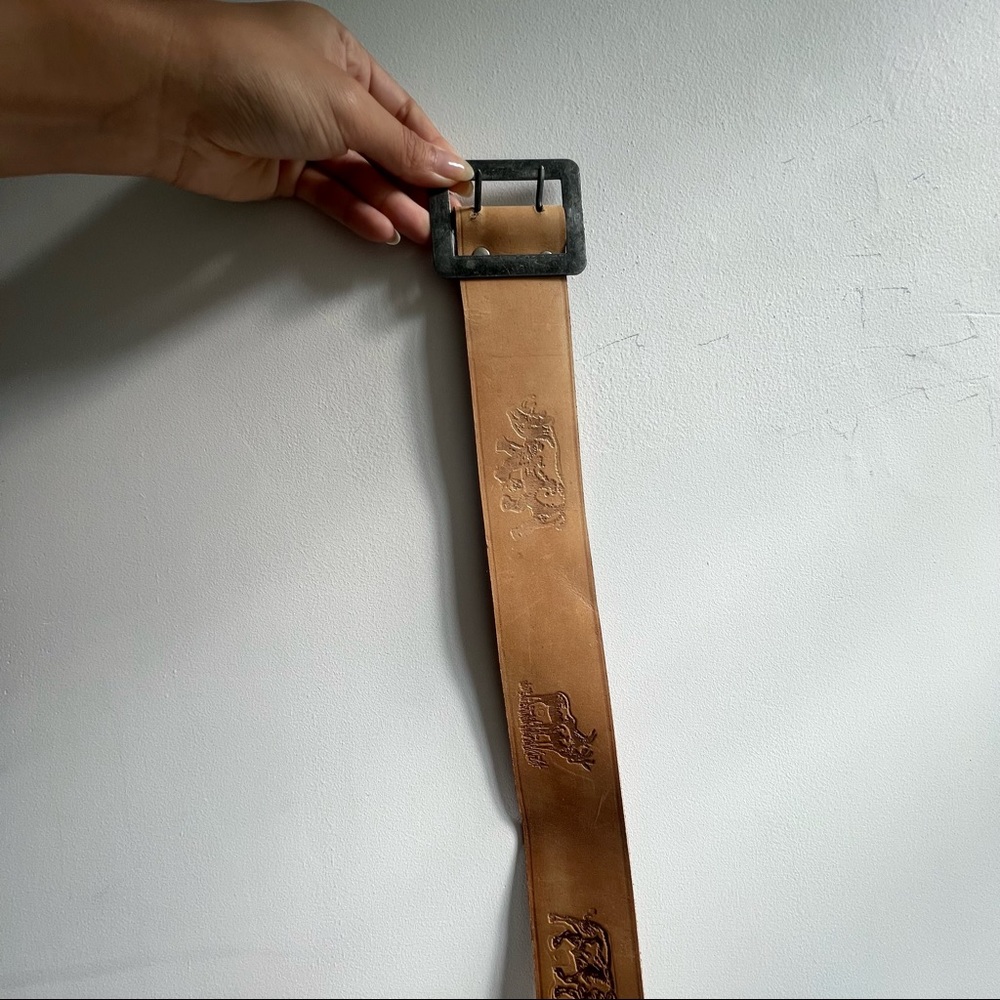 VINTAGE Tan Animal Embossed Leather Belt